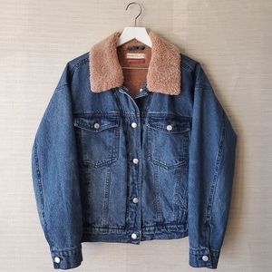 Pilcro Anthropologie Faux Sherpa Collar Denim Jacket